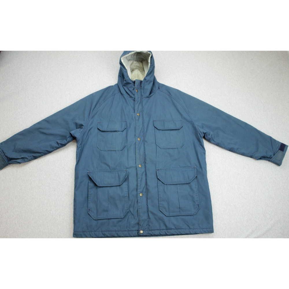 Woolrich Jacket Mens XL Blue Hooded Full Zip Long Sleeve Vintage